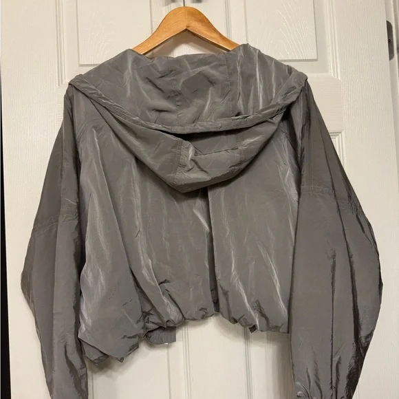 New - Athleta Silver grey Bomber Jacket with Hood - Picture 1 of 7